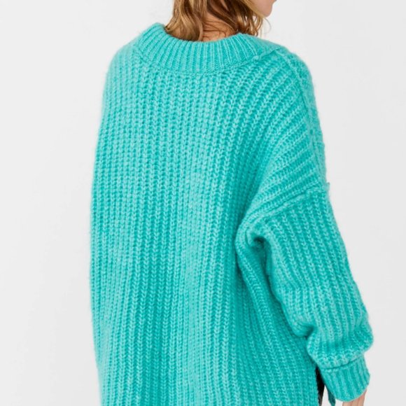 Free People Blue Bell V-Neck Sweater - Electric Teal NWT - Picture 5 of 15